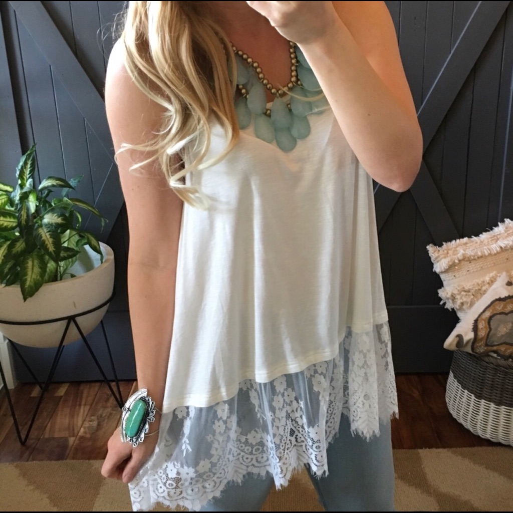 New White Lace Hem Layering Tank
